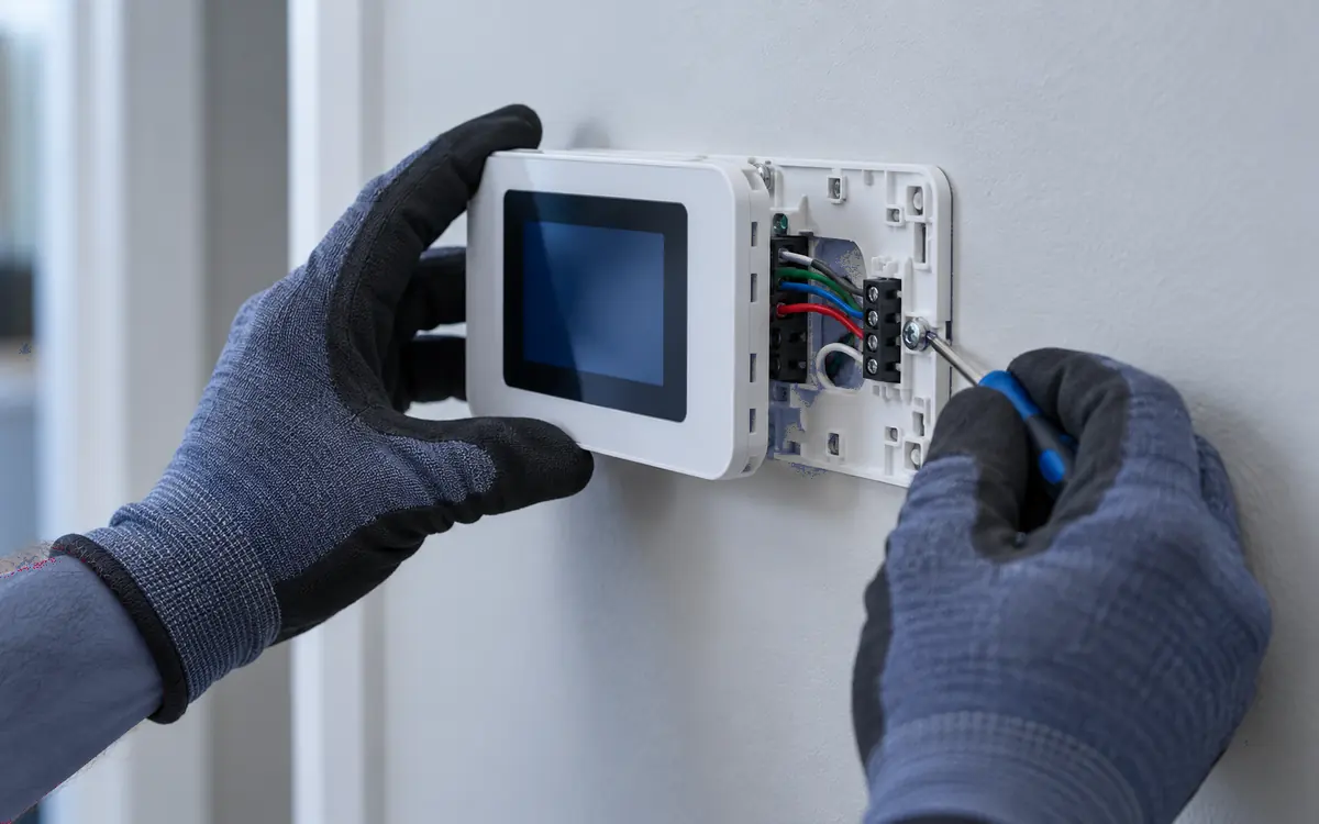 Thermostat Installation and Repair being carried out by an HVAC technician